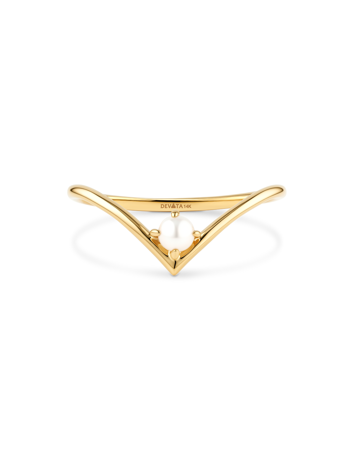 14K Gold Freshwater Pearl on Chevron Ring