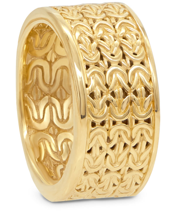 18K Gold Plated Sterling Silver Bali Byzantine 8mm / 11mm Band Ring