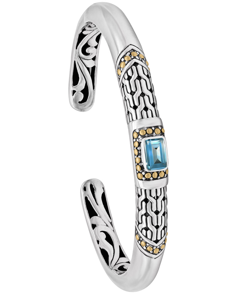 Blue Topaz and Sterling Silver Cuff Bracelet from Bali 'Celuk Royalty