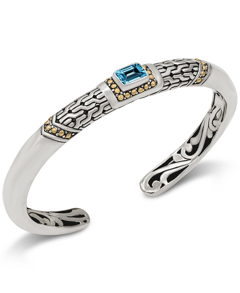 Blue Topaz and Sterling Silver Cuff Bracelet from Bali 'Celuk Royalty