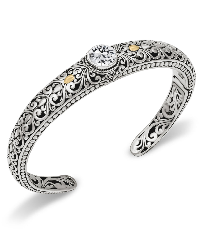 Silver Filigree Cuff Bracelet with Gold Finish