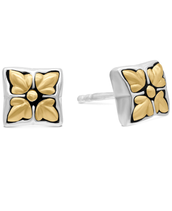 Sterling Silver with Solid 18K Gold Bali Flower Stud Earrings