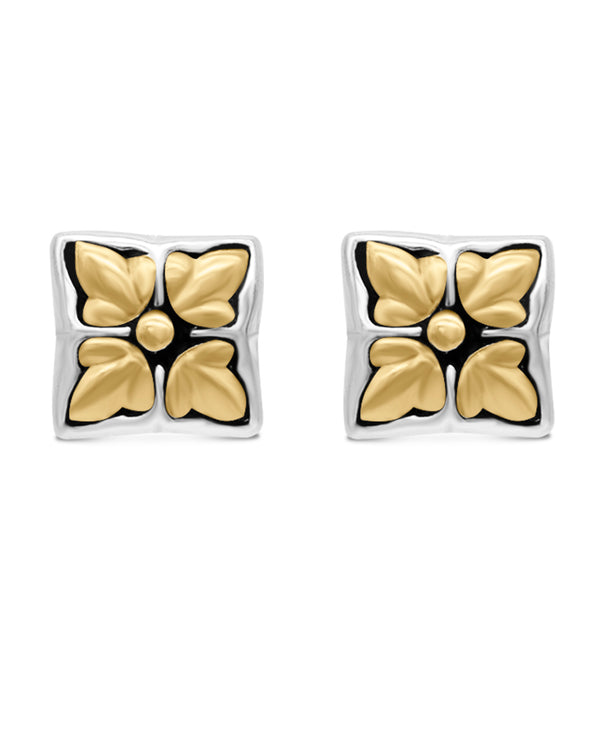 Sterling Silver with Solid 18K Gold Bali Flower Stud Earrings