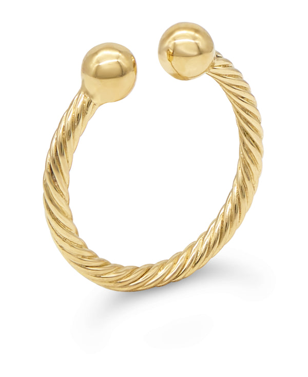 18K Gold Plated Sterling Silver Twisted Cable Open Cuff Ring