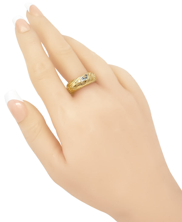 18K Gold Plated Sterling Silver Bali Round Gemstones Band Ring