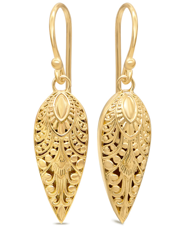 18K Gold Plated Sterling Silver Angel Wings Bali Filigree Earrings