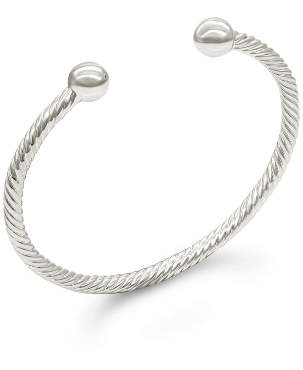 (OUTLET SALE) Sterling Silver Twisted Cable Ball Cuff Bracelet