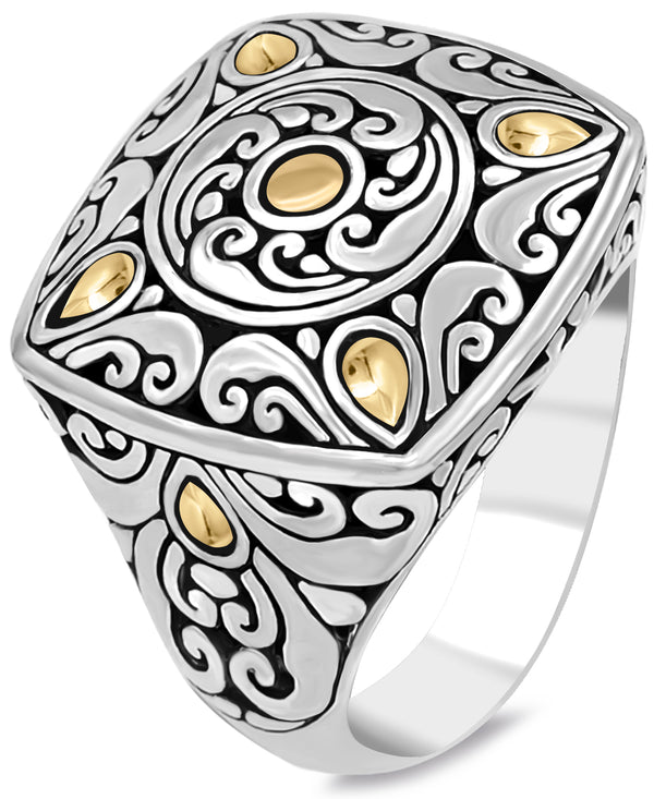 Sterling Silver with 18K Gold Accents Bali Filigree Square Dome Ring