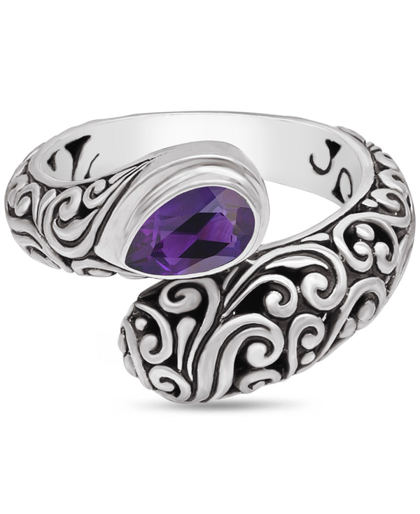 (OUTLET SALE) Bali Filigree Gemstone Bypass Ring