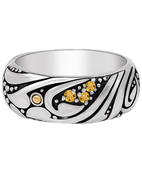 Bali Filigree Gemstone Gold Accent Band Ring