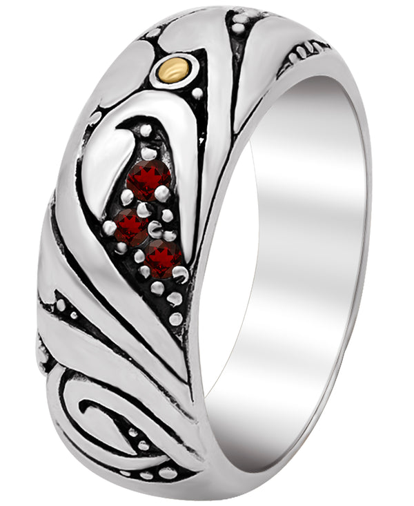 Bali Filigree Gemstone Gold Accent Band Ring