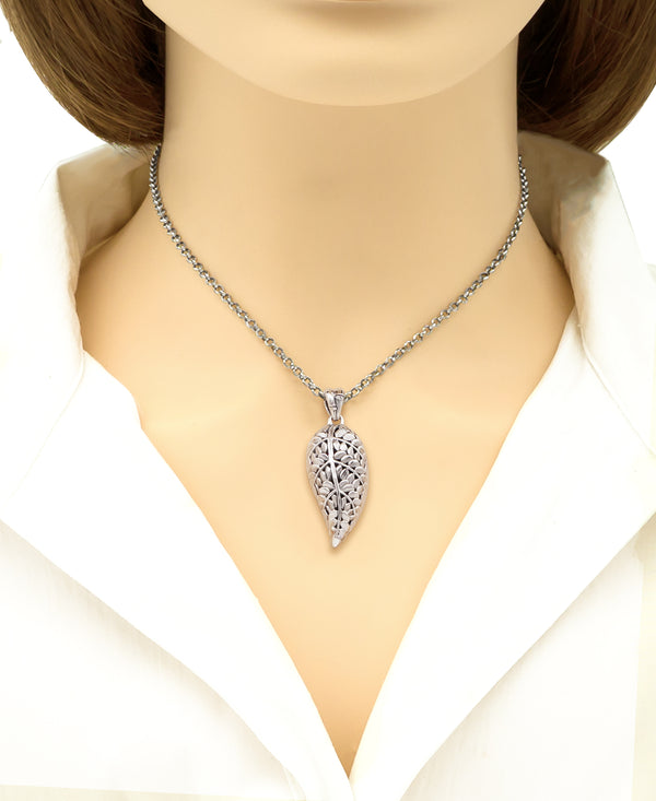 Sterling Silver Bali Leaf Pendant with Rolo Chain Necklace