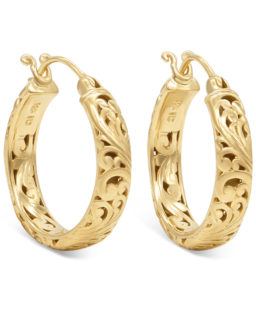 DEVATA Bali Filigree Gold Plated Sterling Silver Hoop Earrings