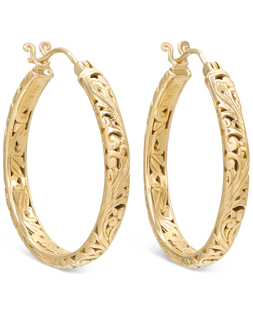DEVATA Bali Filigree Gold Plated Sterling Silver Hoop Earrings