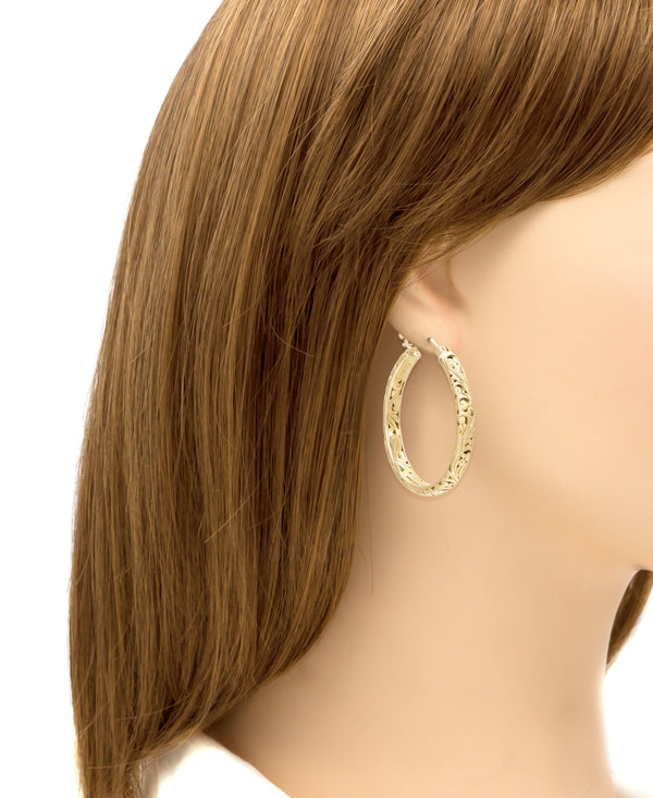 DEVATA Bali Filigree Gold Plated Sterling Silver Hoop Earrings