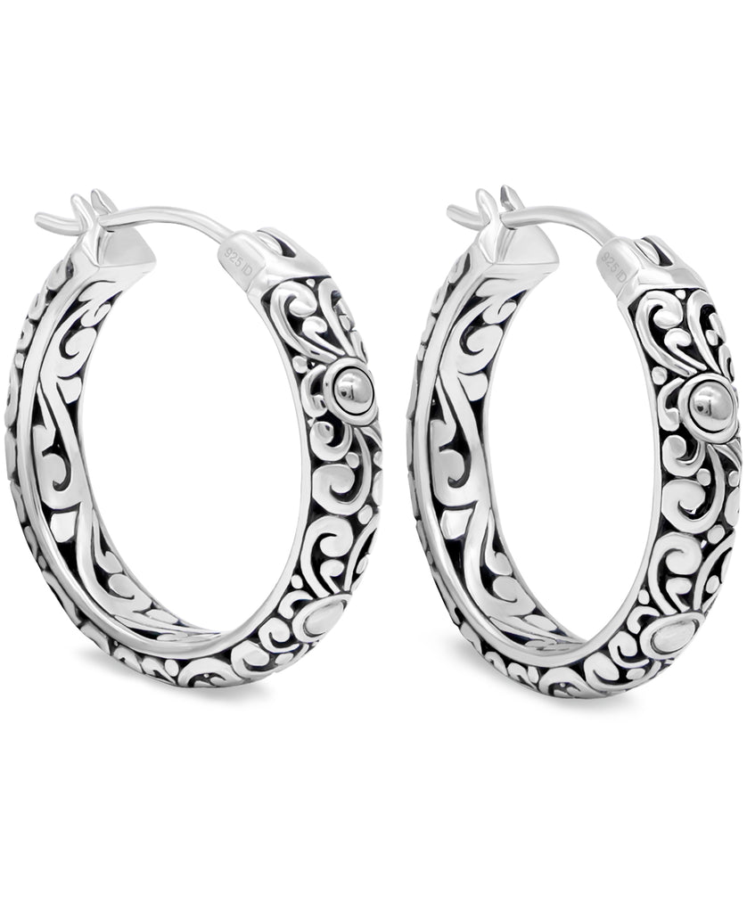 DEVATA Bali Filigree Sterling Silver Hoop Earrings