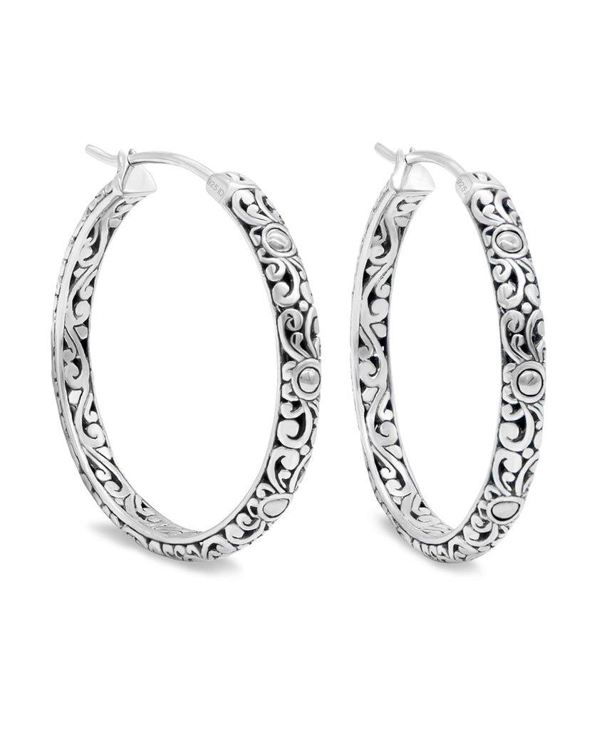 DEVATA Bali Filigree Sterling Silver Hoop Earrings