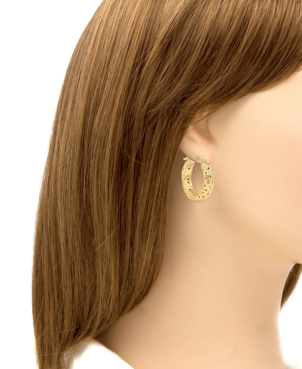 DEVATA Bali Flower Gold Plated Sterling Silver Hoop Earrings