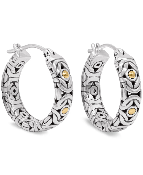 (OUTLET SALE) Byzantine Flower Gold Accent Hoop Earrings