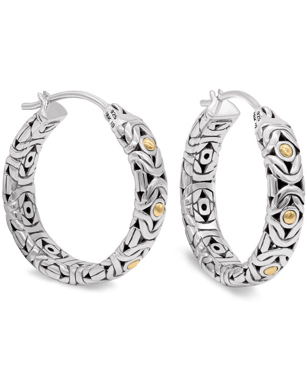 (OUTLET SALE) Byzantine Flower Gold Accent Hoop Earrings