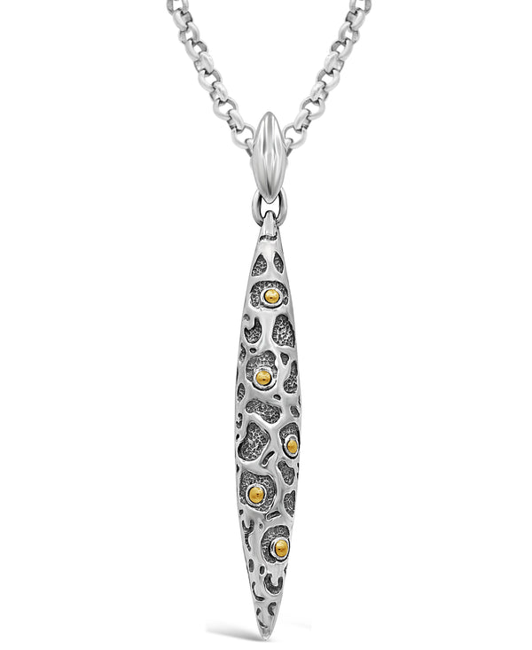DEVATA Bali Jewelry  Bali Filigree Leopard Drop Dangle Pendant Necklace with Rolo Chain in Sterling Silver and 18K Gold