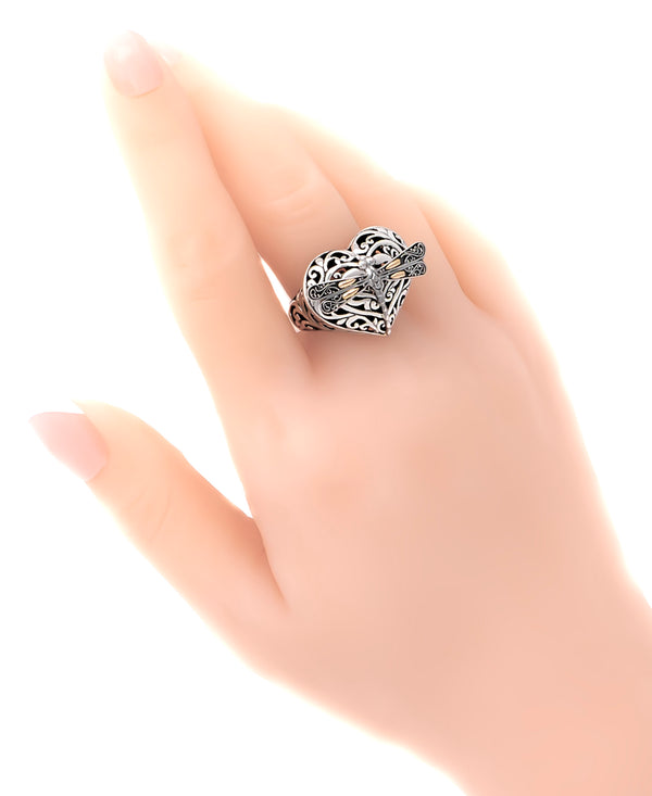 Sterling Silver with 18K Gold Accents Sweet Dragonfly Bali Filigree Love Potion Dome Ring