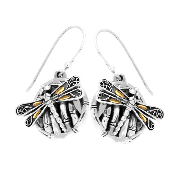 Sweet Dragonfly Bamboo Gold Accent Drop Earrings