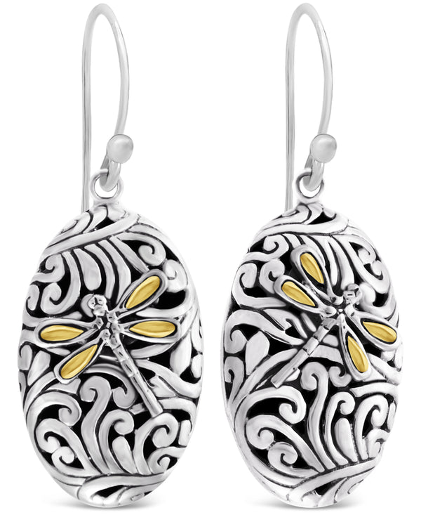 (OUTLET SALE) Sweet Dragonfly Classic Earrings embellished by 18K Gold Accents on 4 strips of Dragonflys Wings