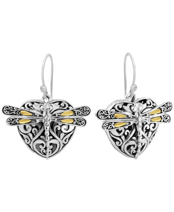 (OUTLET SALE) Sweet Dragonfly Love Potion Gold Accent Hook Earrings