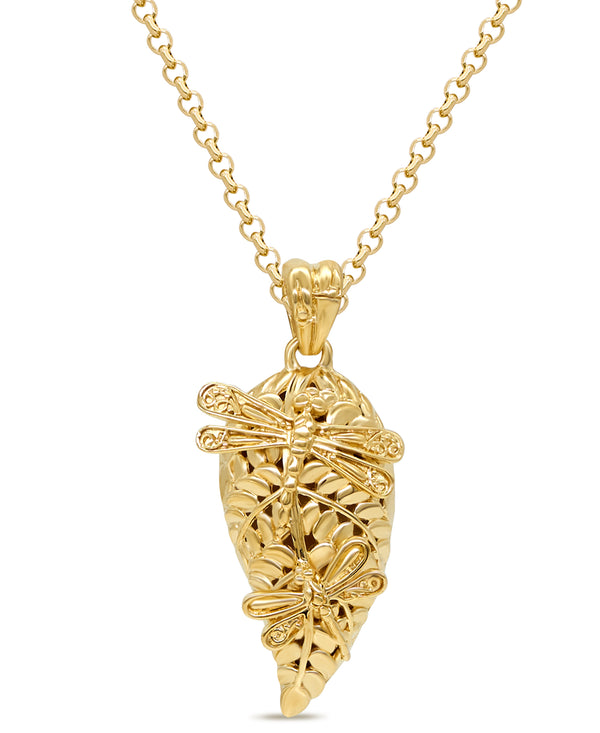 18K Gold Plated Sweet Dragonfly Leaf Pendant Necklace
