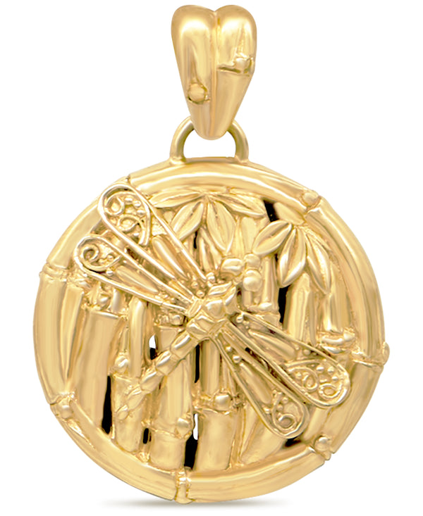 18K Gold Plated Sterling Silver Sweet Dragonfly Bamboo Bali Pendant Necklace