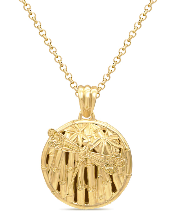 18K Gold Plated Sterling Silver Sweet Dragonfly Bamboo Bali Pendant Necklace