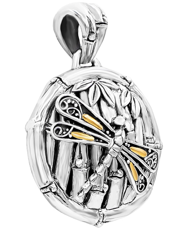 Sweet Dragonfly Bamboo Gold Accent Pendant Necklace